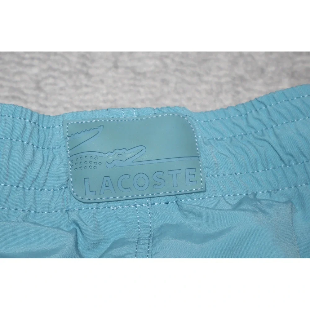 Lacoste Swim Shorts Mens XL Blue Embroidered Logo Mesh Lined Drawstring